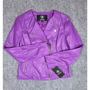 Whet Blu Moto Jacket Womens Size S‎ Purple Faux Leather Asymmetrical Zip New